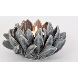 Keramik ljuslykta handgjord grå/blå melerad 12,5*6,8 cm